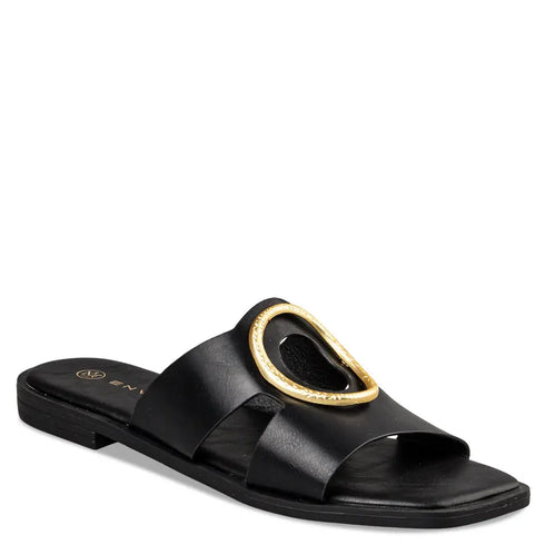 Envie Shoes Φλατ Σανδάλια με Άνοιγμα στο Πάνω Μέρος και Χρυσή Λεπτομέρεια Μαύρο