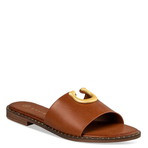 Envie Shoes Flat Σανδάλια με Διακοσμητικό Χρυσό Άνοιγμα στο Πάνω Μέρος Κάμελ