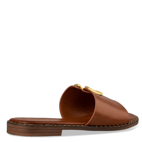 Envie Shoes Flat Σανδάλια με Διακοσμητικό Χρυσό Άνοιγμα στο Πάνω Μέρος Κάμελ