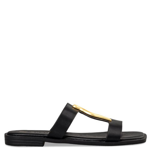Envie Shoes Φλατ Σανδάλια με Χρυσό Διακοσμητικό Μαύρο