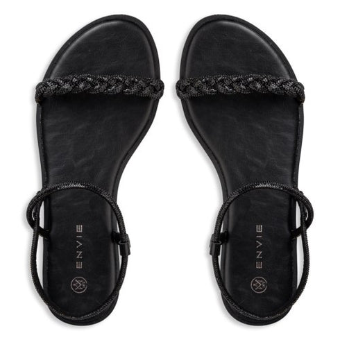 Envie Shoes Σανδάλια με Διακοσμητικό Πλέξιμο με Στρας και Δέσιμο στον Αστράγαλο Μαύρο