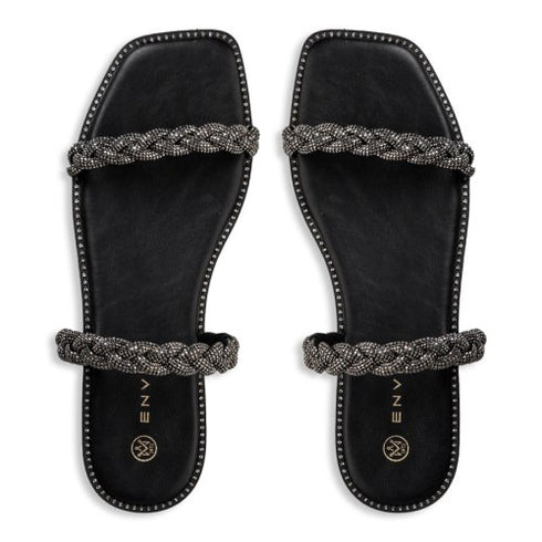 Envie Shoes Σανδάλια με Διακοσμητικό Πλέξιμο στην Φάσα και Στρας Μαύρο