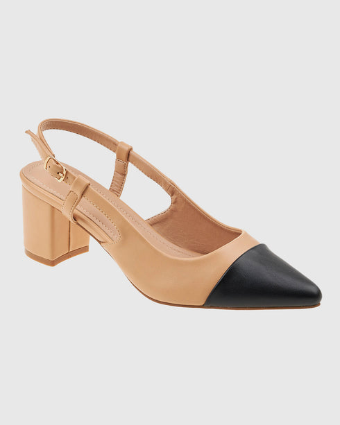 Verde Γυναικείες Slingback Γόβες με Χαμηλό Τακούνι 28-4024 Μπεζ
