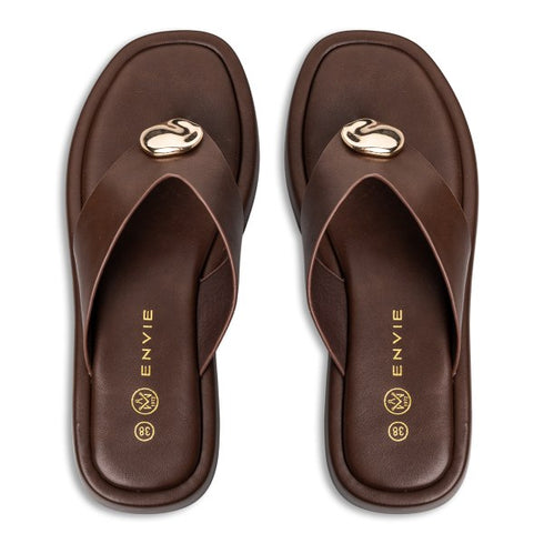 Envie Shoes FLATFORM THONG SANDALS ΚΑΦΕ