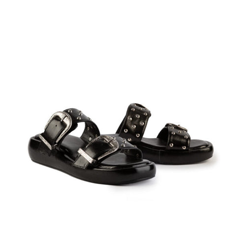 LoveBerry Γυναικεία Flatform Σανδάλια με Ρυθμιζόμενα Λουράκια και Διακοσμητικά Τρούκς Μαύρο