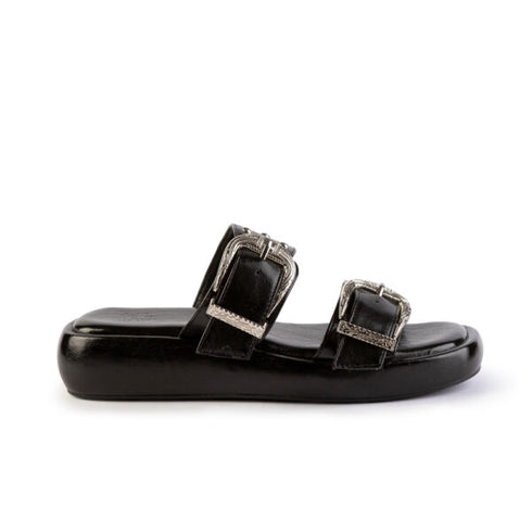 LoveBerry Γυναικεία Flatform Σανδάλια με Ρυθμιζόμενα Λουράκια και Διακοσμητικά Τρούκς Μαύρο