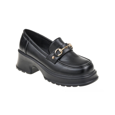 Verde Chunky Loafers με Χρυσή Λεπτομέρεια στο Μπροστά Μέρος 28-3927 Μαύρο