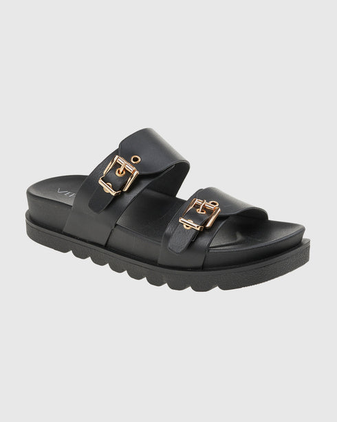 Verde Γυναικεία Flatform Σανδάλια με chunky Σόλα και Ρυθμιζόμενα Λουράκια 28-4090 Μαύρο