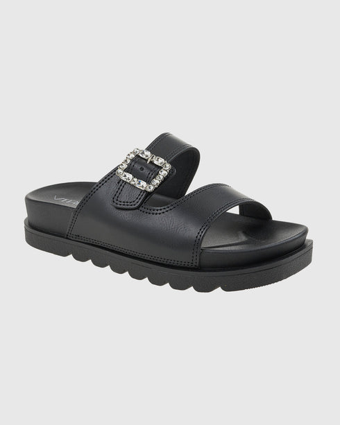 Verde Γυναικεία Flatform Σανδάλια με chunky Σόλα και Ασημί Αγκράφα 28-4085 Μαύρο