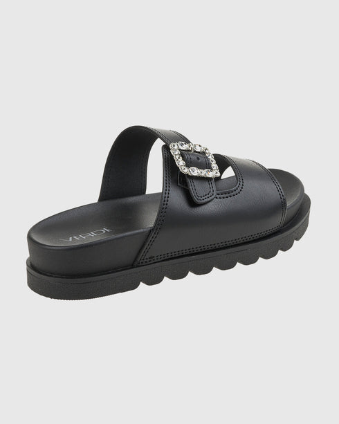 Verde Γυναικεία Flatform Σανδάλια με chunky Σόλα και Ασημί Αγκράφα 28-4085 Μαύρο