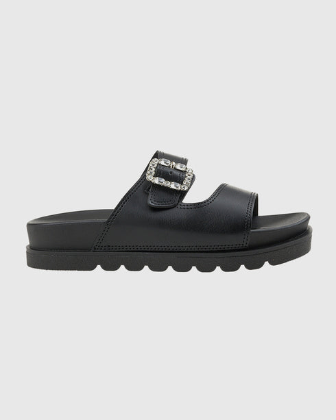 Verde Γυναικεία Flatform Σανδάλια με chunky Σόλα και Ασημί Αγκράφα 28-4085 Μαύρο